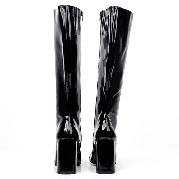 Jeffrey Campbell Women Patt Black Vegan Patent Chain Link fashion Knee Boots 8.5 - Picture 4 of 9